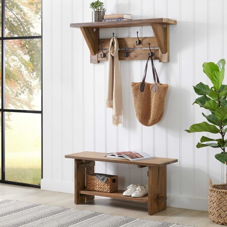 Alaterre Furniture Bethel Acacia Wood 40"W Bench and Coat Hook with Shelf ANTR032930